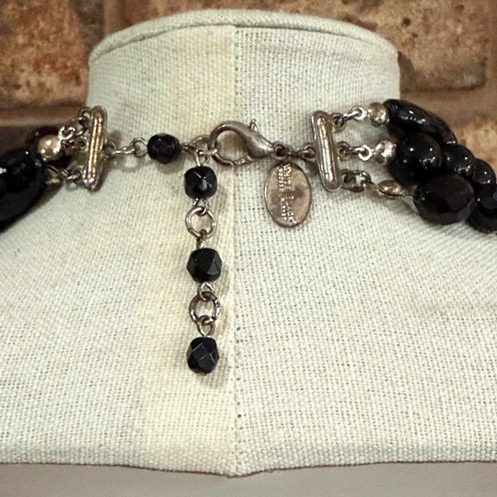 White House Black Market Triple Strand Black Glass beaded collar necklace - Image 5