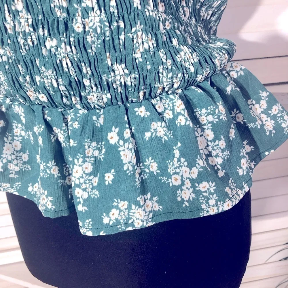 Shein Strapless Chiffon Ruffled Floral Top XS - Image 7