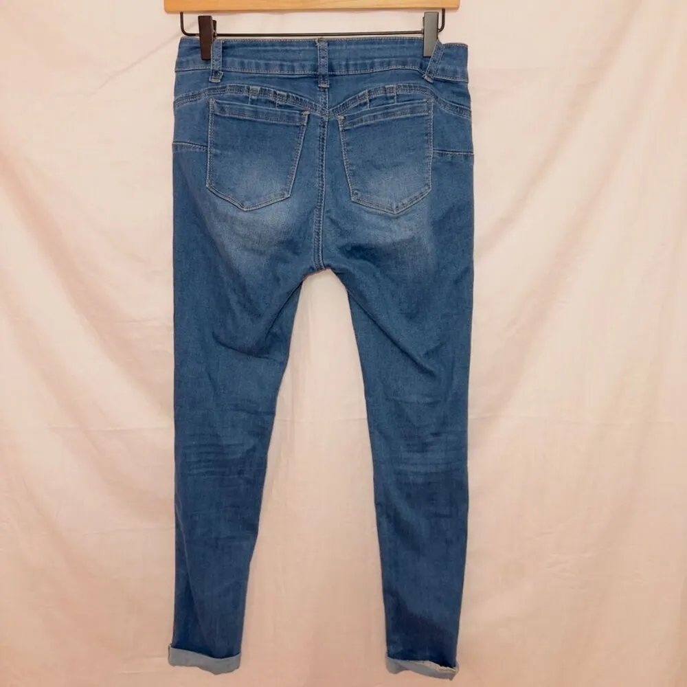 Wax Jean Medium Wash Denim Mid Rise Distressed Skinny Jean size 3 - Image 7