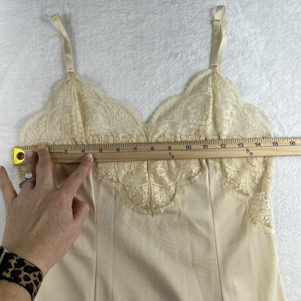 Vtg 60s S Small Slip Dress Ivory Lace Coquette Feminine Lingerie Sexy Women's Tan - Image 5