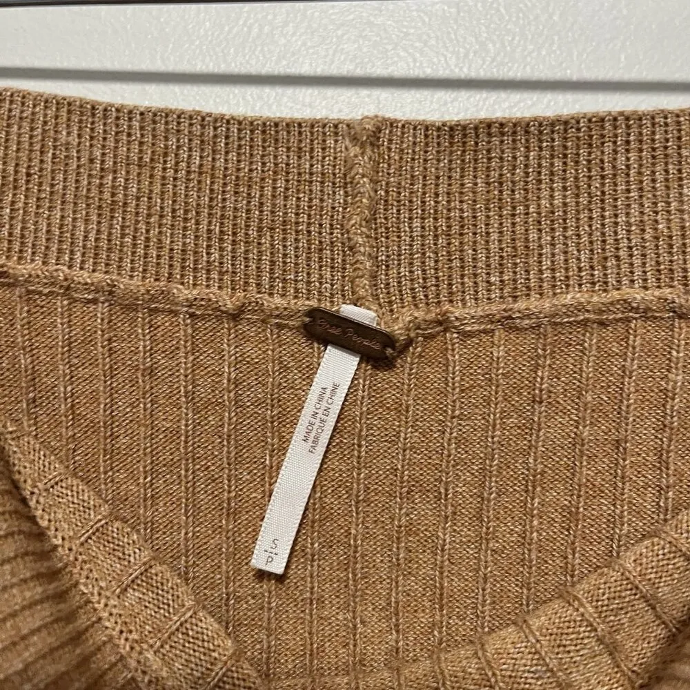 Free‎ People Skyline Midi Ribbed Front Slit Stretchy Skirt in Tan Size Small - Image 5