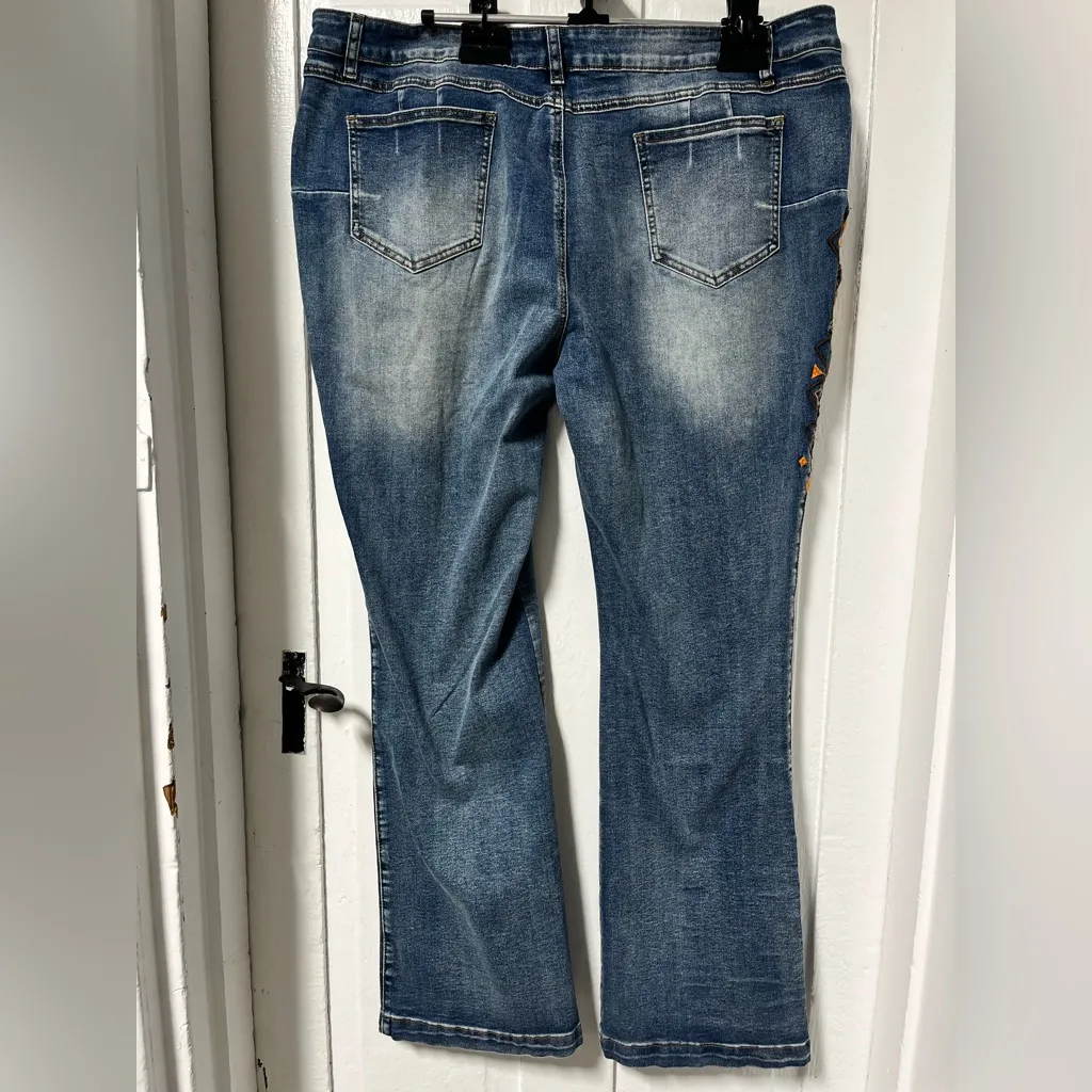 NWT Flamingals Horse Equestrian Embroidered Flare Denim Jeans size 3XL Blue - Image 4