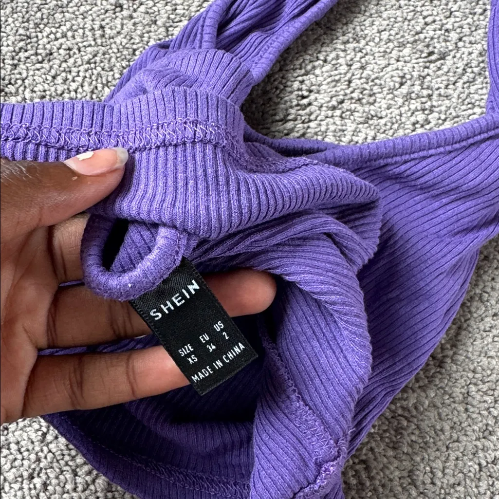 SHEIN Lilac Ribbed Halter Crop Top SIZE XS - Image 3
