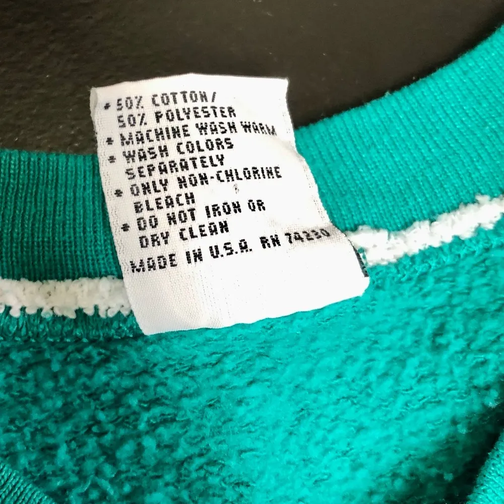 Vintage 90s Gopher Sport Granny Sweatshirt Cottagecore Diamond Roses Teal Green - Image 6