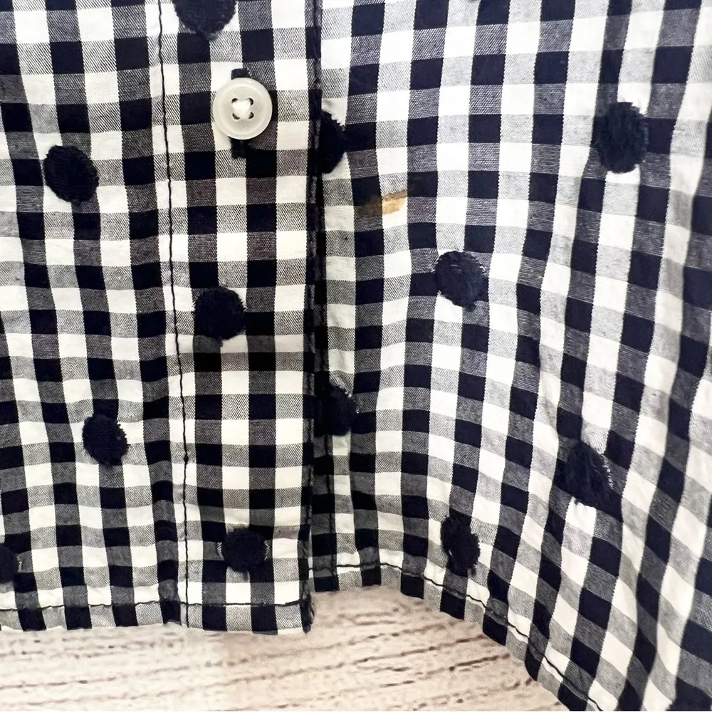 Tommy Hilfiger Blue & White Gingham Polka Dot Button Up Shirt Top Size Large - Image 4