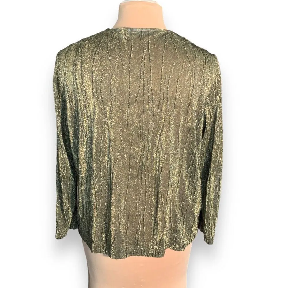 Vintage Lana Lee Petite Metallic Gold Textured Open Front Long Sleeve Cardigan Black Size undefined - Image 4