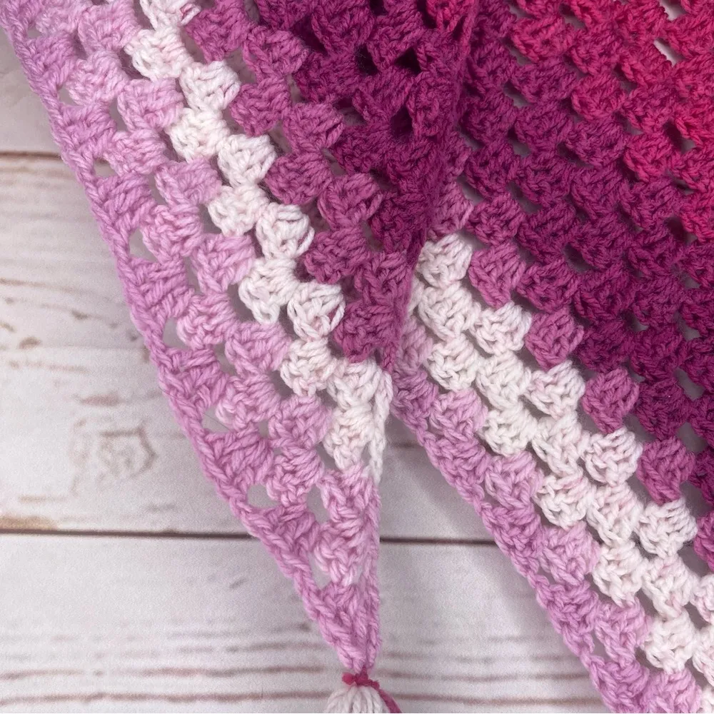 Handmade • Crochet Triangle Scarf/Shawl • Pink & Purple • Tassels • Spri… - Image 4