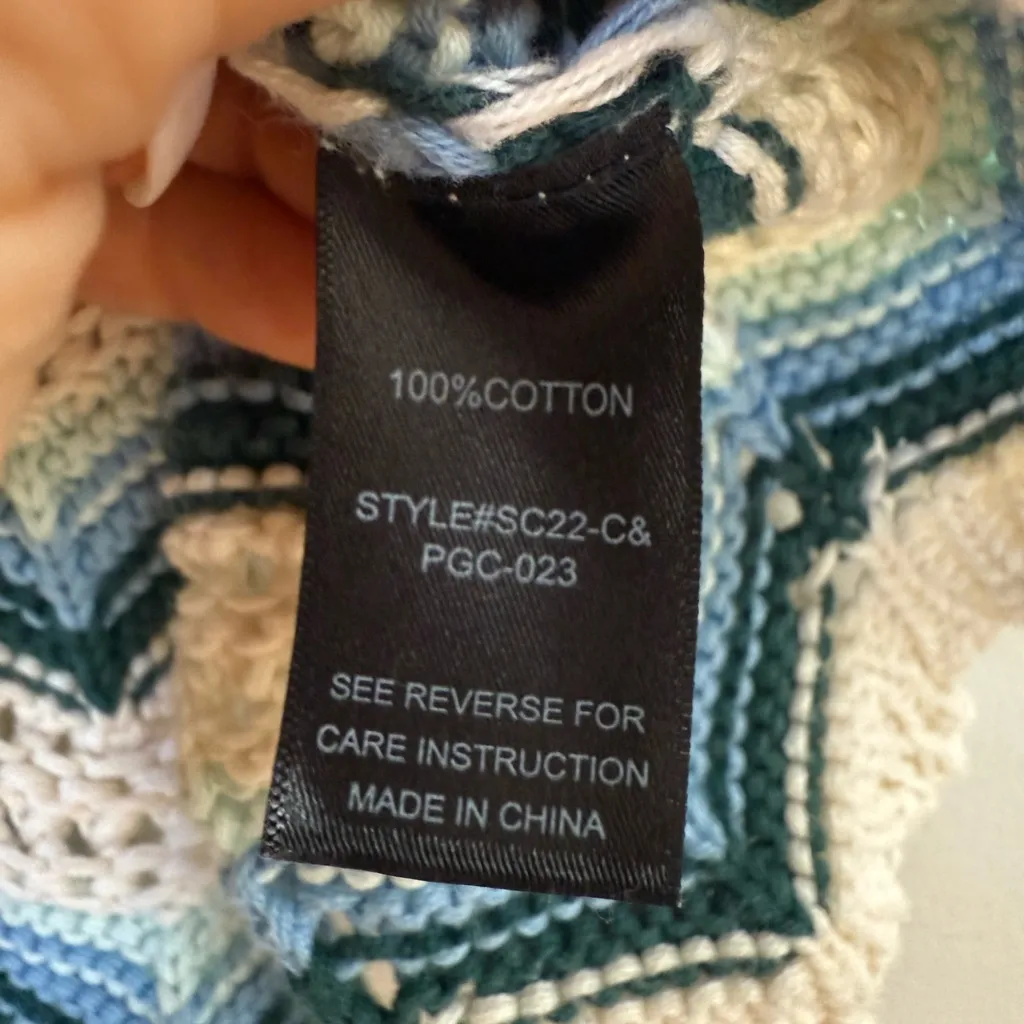 ALTAR'D STATE Wave Stripe Print Crochet Top Blue M Bohemian Boho 100% Cotton - Image 6