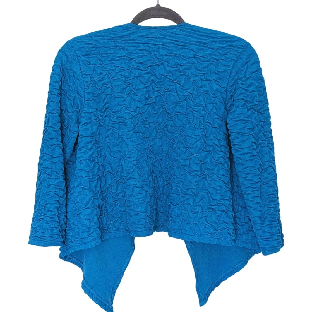 Sunny Leigh 1970s Textured Waterfall Cropped Cardigan Small Teal Boho Indie Twee - Image 3