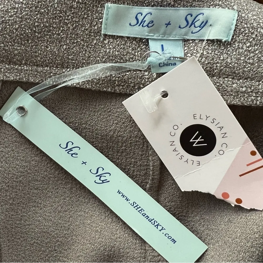 She + Sky Pants Silver Grey Shimmer Ankle NWT 8 Cocktail Party - Image 13