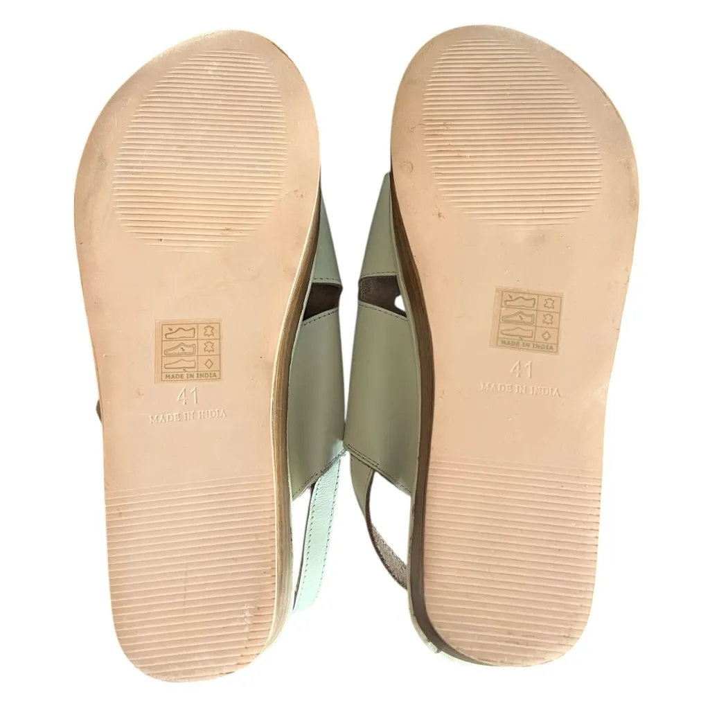 Anthropologie Women’s Buckle Tan Leather Open Toe Platform Sandals Wood Stack 41 - Image 10