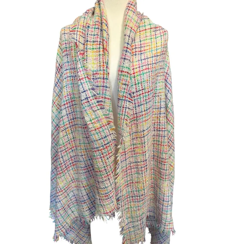 BETSEY JOHNSON Blanket Wrap/Shawl in Colorful Plaid and Ivory Print - Image 4