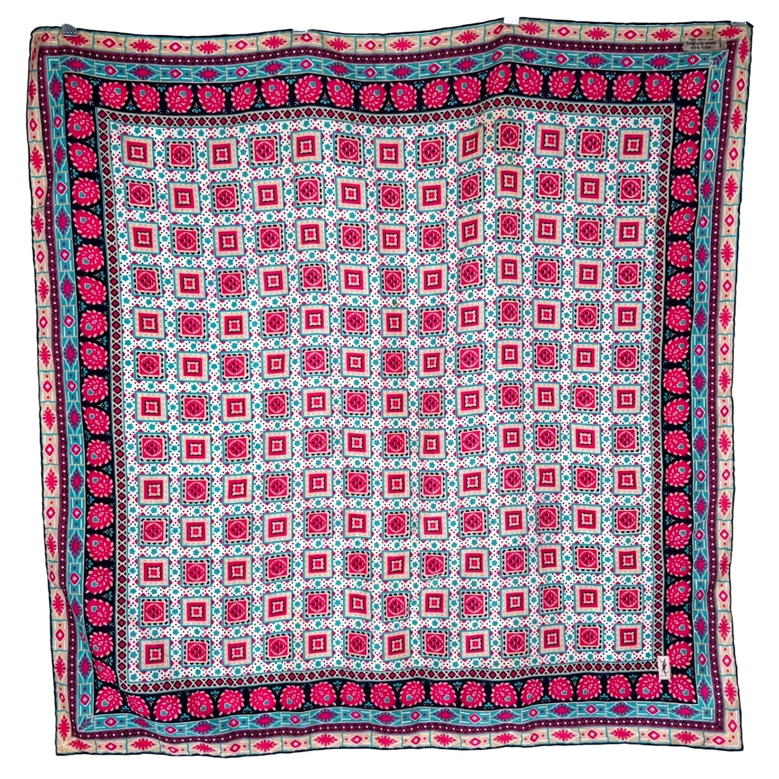 Vintage AUTHENTIC Yves Saint Laurent Silk Scarf 1980s Made in France 32x32 EUC Pink - Image 2