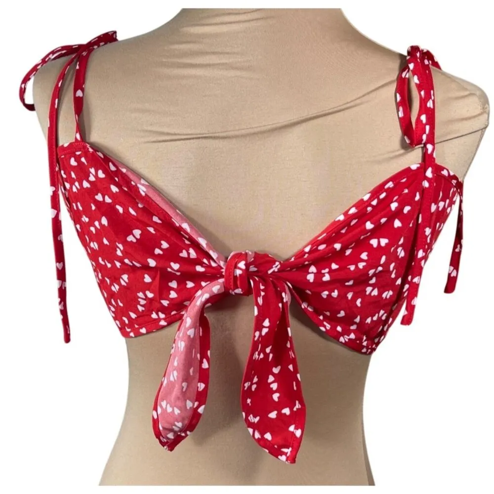 Shein 2 Piece Short Set Bikini Top Shorts All Over Hearts Red M Medium - Image 4