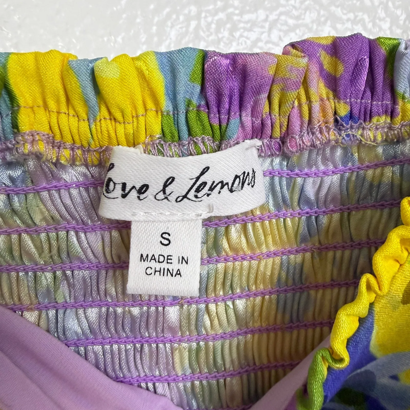 For Love & Lemons Cassia Crop Top Size Small Yellow Floral Puffed Sleeve - Image 7