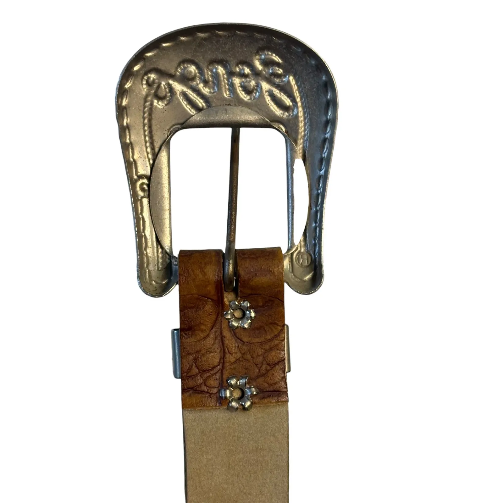 Bongo Western Belt Embossed Crocodile Pattern Silver Buckle Women's Size 29 Y2K Brown - Image 4