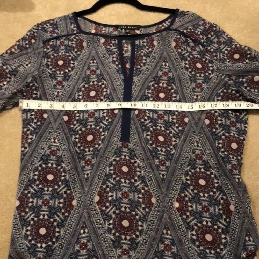 Como Black Boho Geometric Print 3/4 Sleeve Tunic Size PL - Image 7