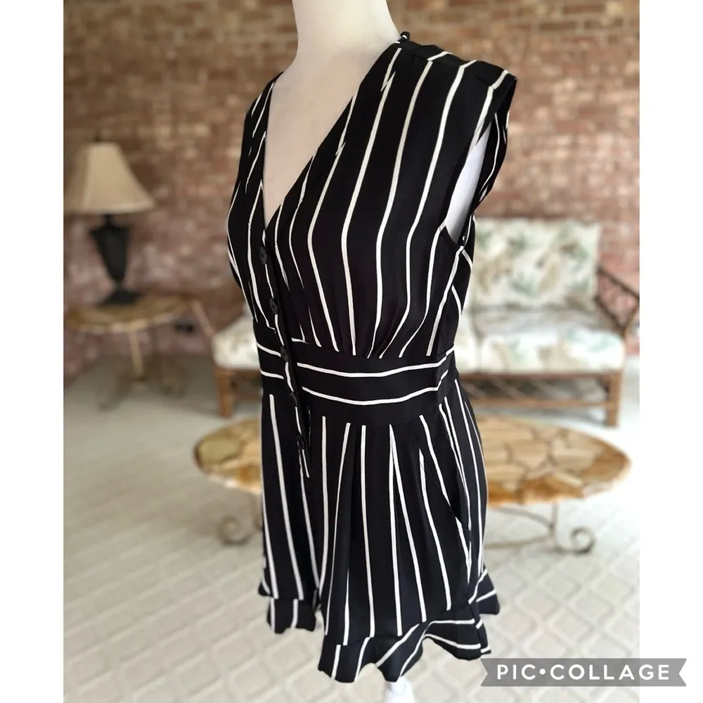 Loft Black Striped Crepe Ruffle Hem Romper 4 - Image 8
