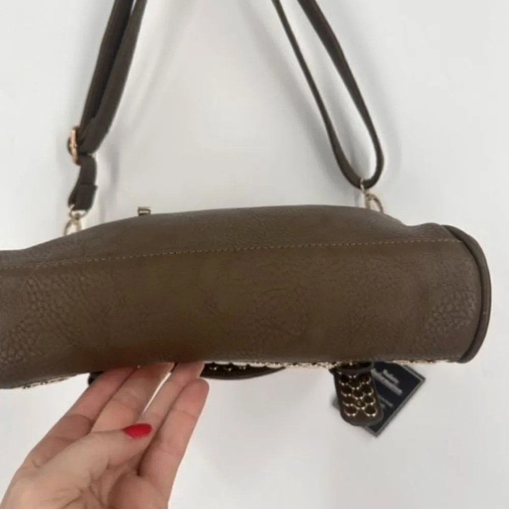 NWT MMS Design Studio Brown & Gold Studded vegan leather Crossbody shoulder Bag - Image 13