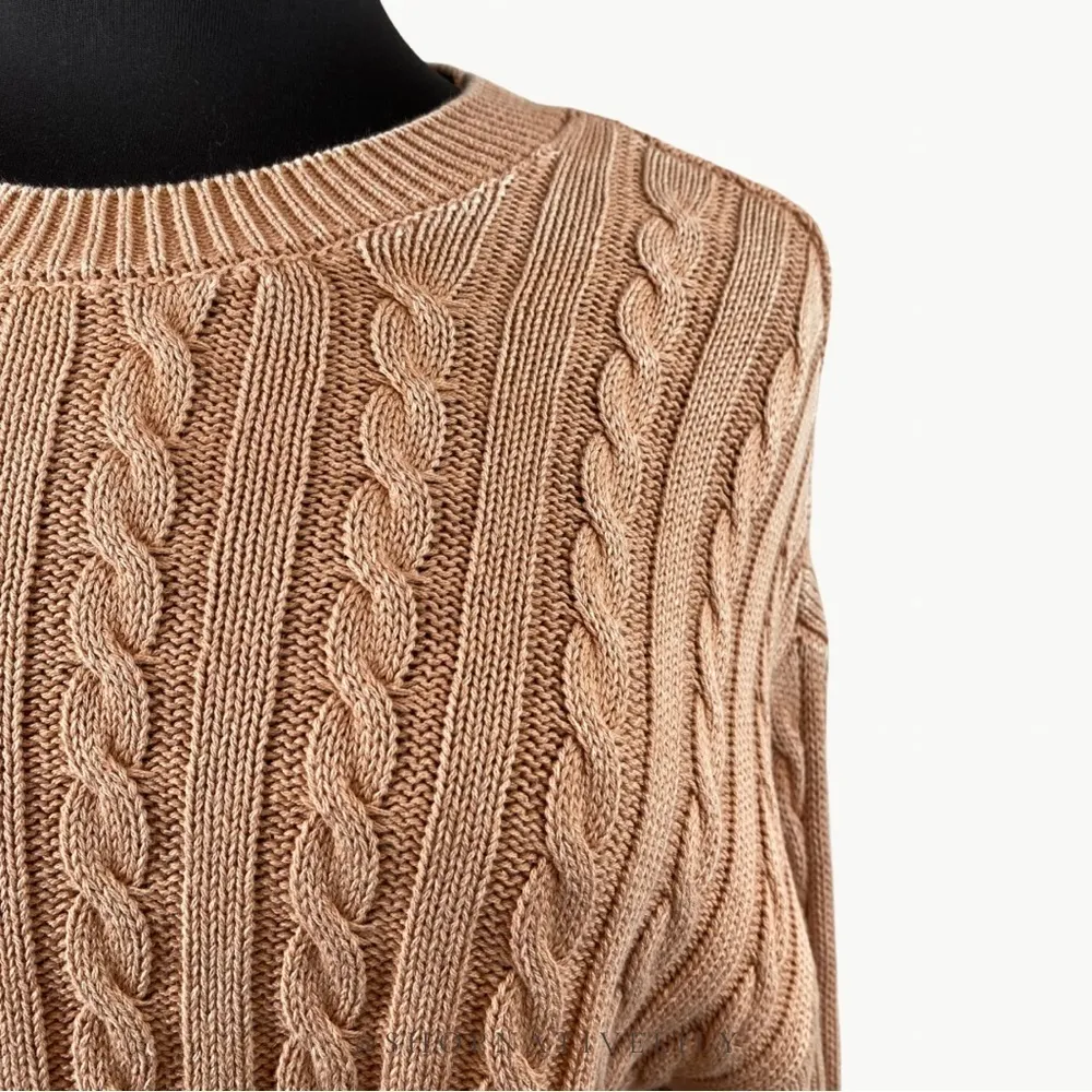 NWOT Aerie Women’s Mini Cable Cropped Knit Long Sleeve Sweater Sz Medium, Tan - Image 5
