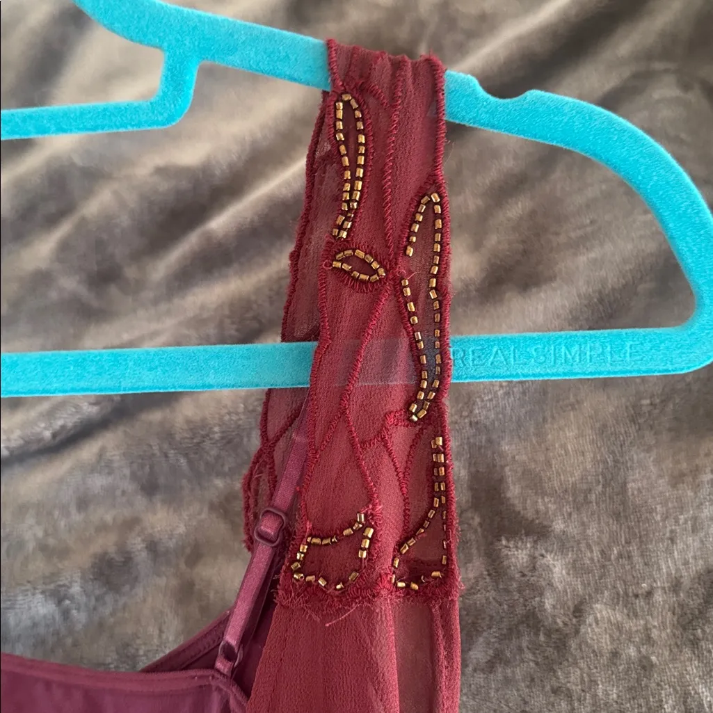 FREE PEOPLE Burgundy Sheer Slip Dress Size small with under slip - Image 6