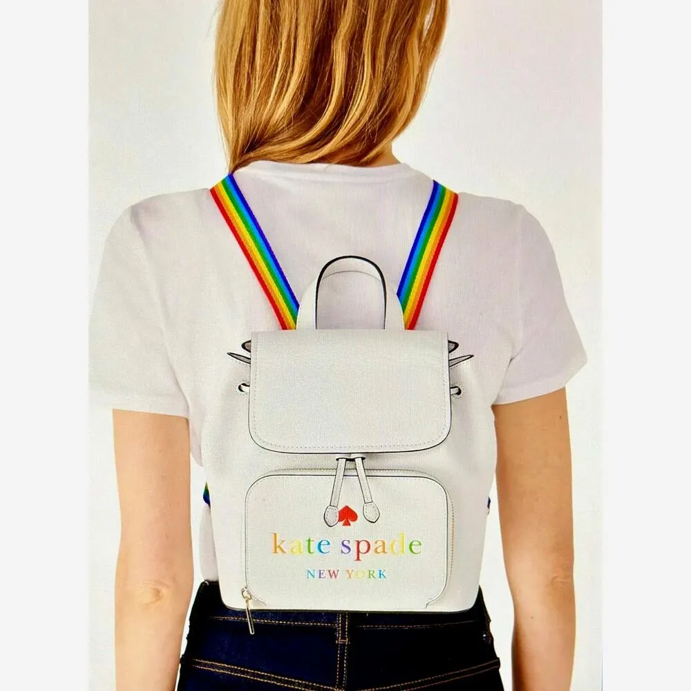 Kate Spade New York Pride Rainbow Darcy Flap White Leather Backpack - Image 2