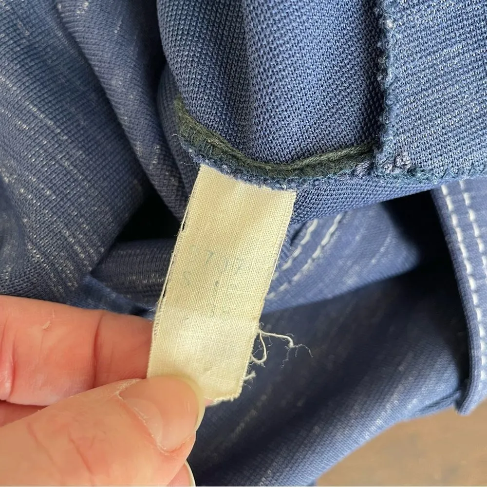 Vintage 70s Leisure Suit Button Jacket Dagger Pointed Collar Blue White S - Image 8