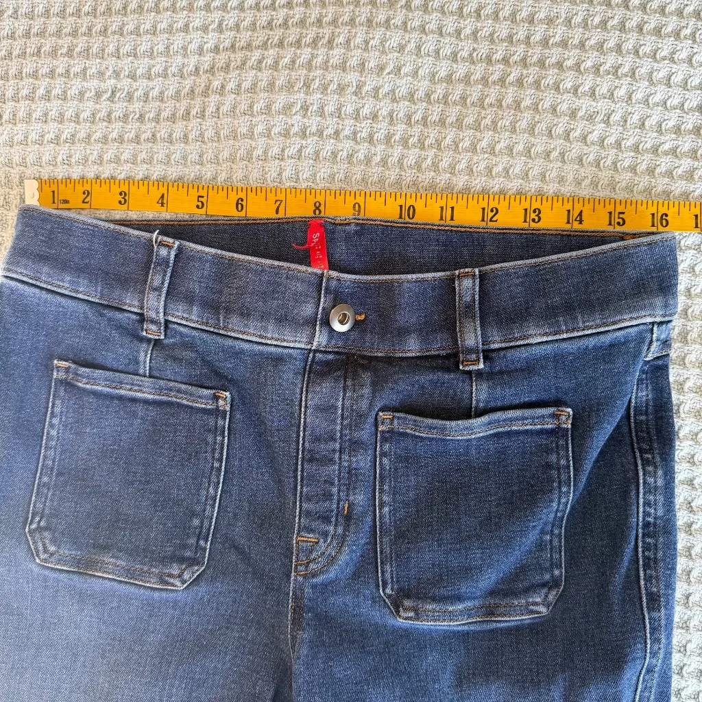Spanx Flare Patch Pocket Jeans Womens Large Petite Pull-On Stretch Denim Pants - Image 5