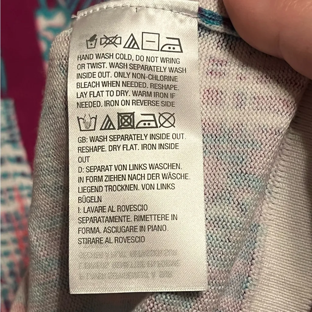 Bob Mackie Womens SZ‎ 1X Pink Blue Long Sleeve Cardigan Sweater Full Art To Wear - Image 4