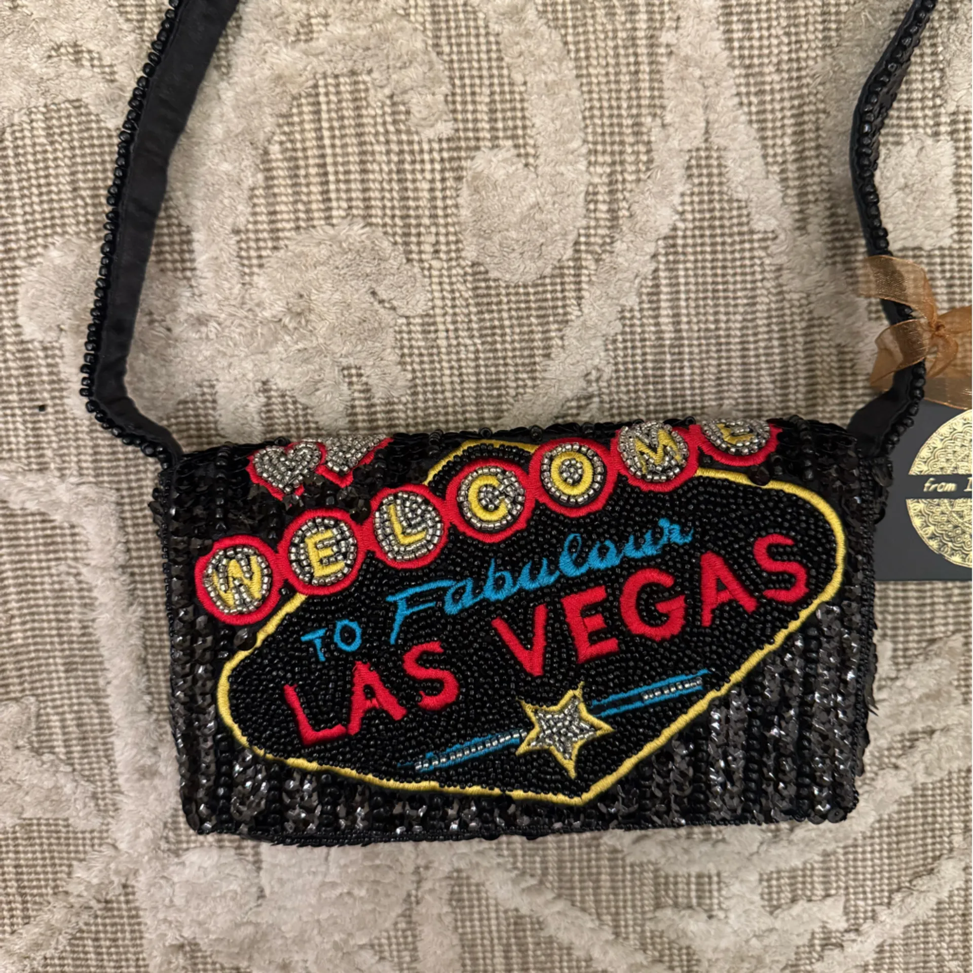 NWT Las Vegas Black Sequin Beaded Shoulder Bag Made in India Handcrafted Viral - Image 2