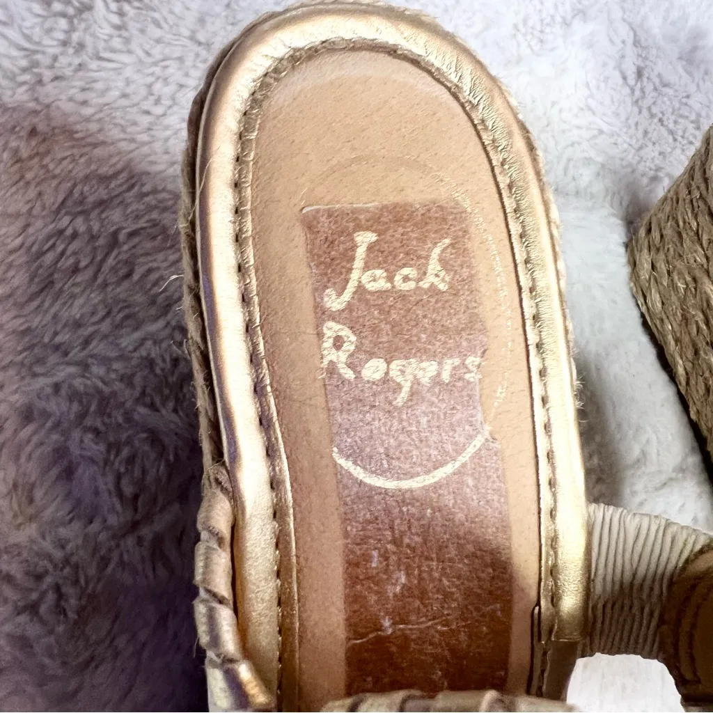 Jack Rogers Cream & Gold Wedge Sandals Size 8 - Image 4