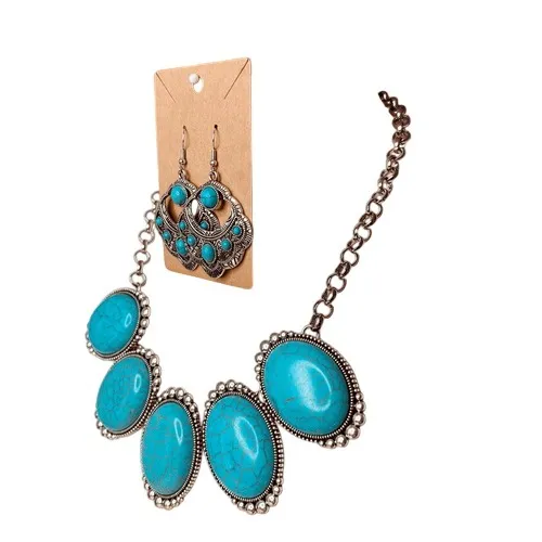 New Fashion Jewelry Set‎ Southwest Faux Turquoise Statement Necklace Matching Blue - Image 2
