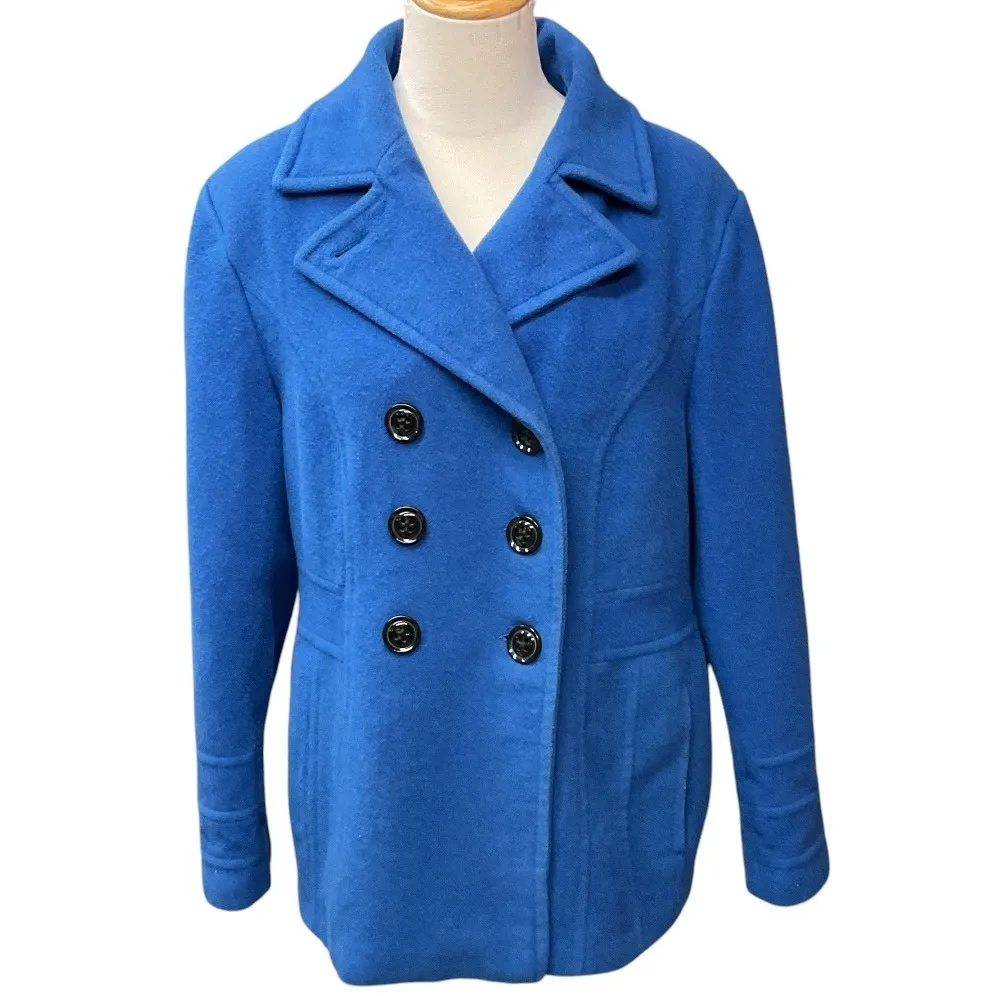 St. John's Bay 3-Button Double Breasted Wool Cashmere Pea Coat Blue Size Large - Image 2