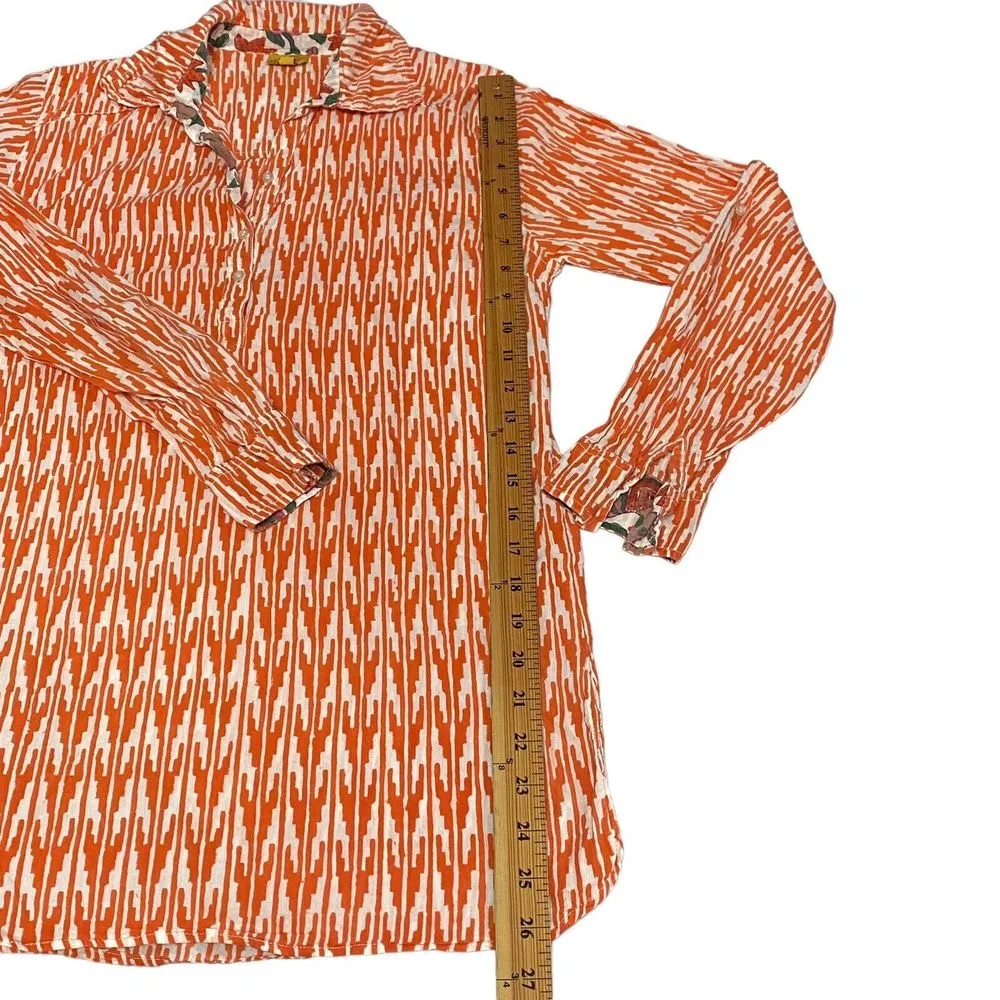 Roberta Roller Rabbit  Women's Printed Button Up Orange Size S Rolled Sleeve Top - Image 6