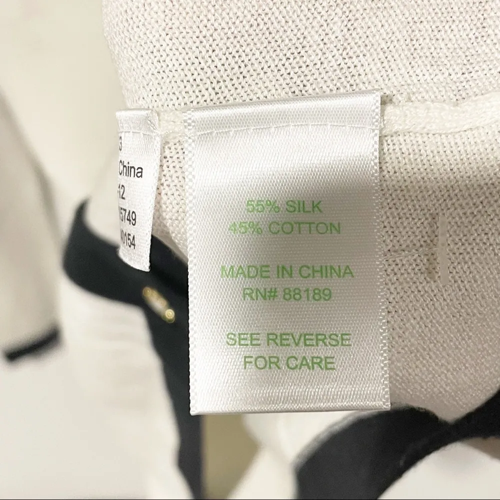 Lilly Pulitzer Size XS White Black Contrast Pearl Pocket Button Up Silk Cardigan - Image 4