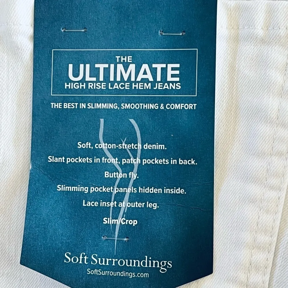 SOFT SURROUNDINGS Ultimate High Rise Lace Hem Slim Crop White Jeans Size 8 NEW - Image 7