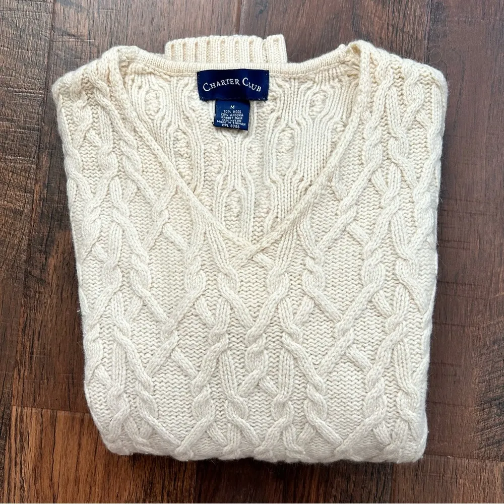CHARTER CLUB wool/angora blend ecru knit sweater, size M - Image 5