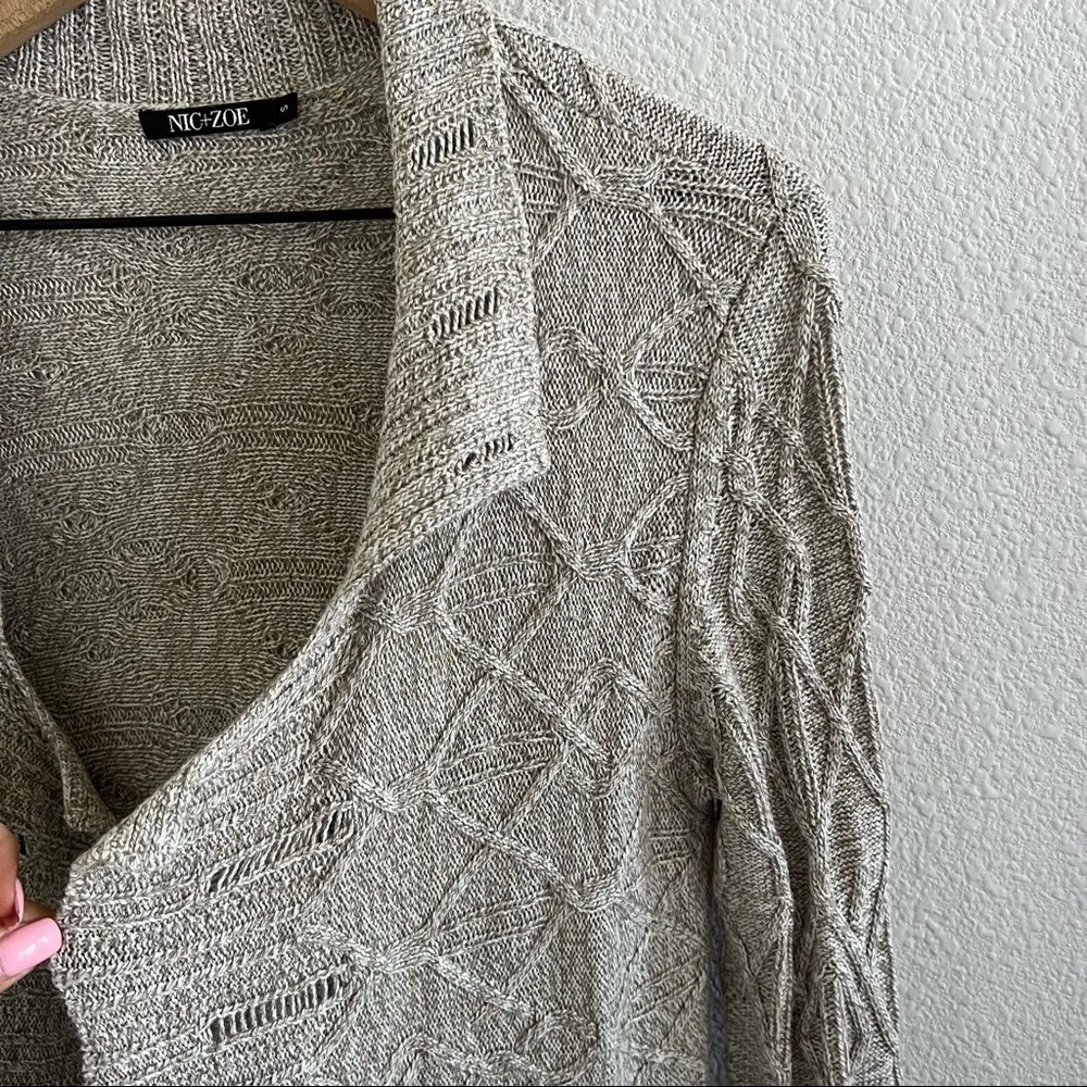 Nic + Zoe Champagne Open Front Knit Cardigan Boho Neutral Small - Image 7