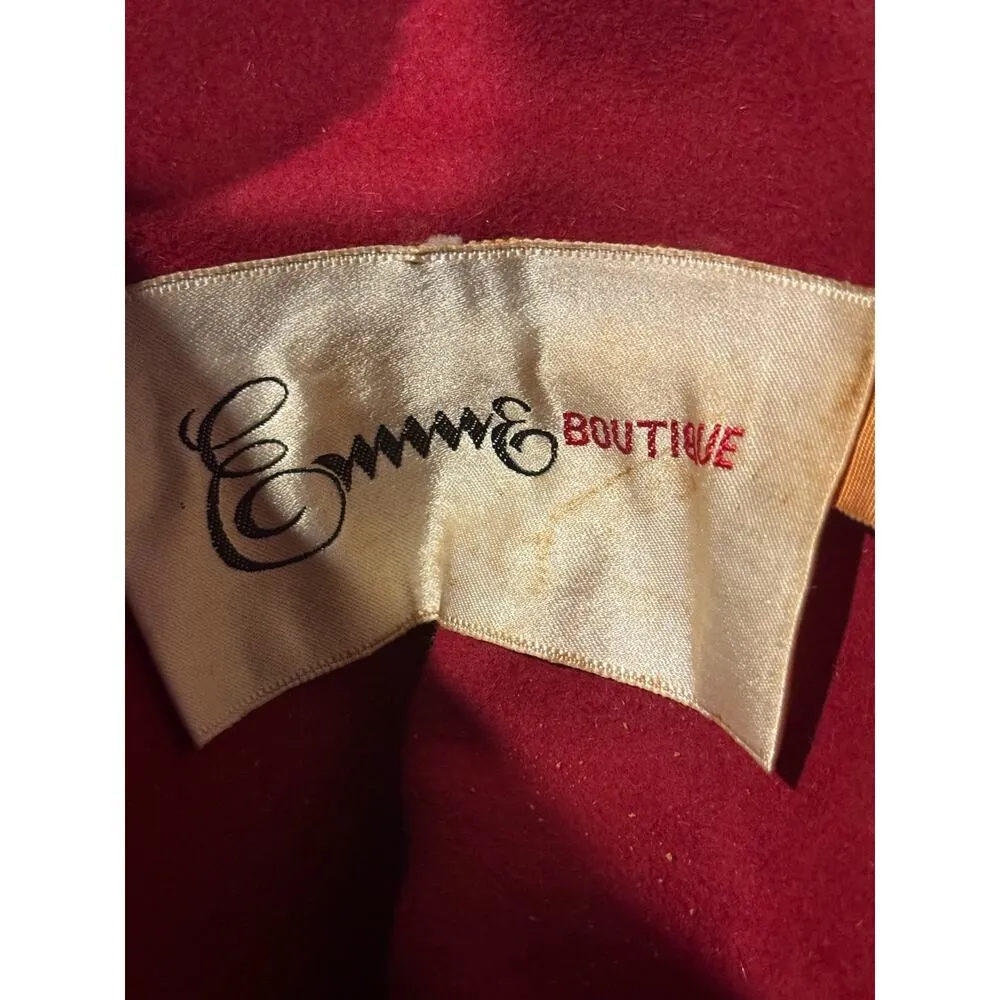 1960's American Vintage Emme Boutique Red Wool Hat, Feathers, fold over size S-M - Image 12