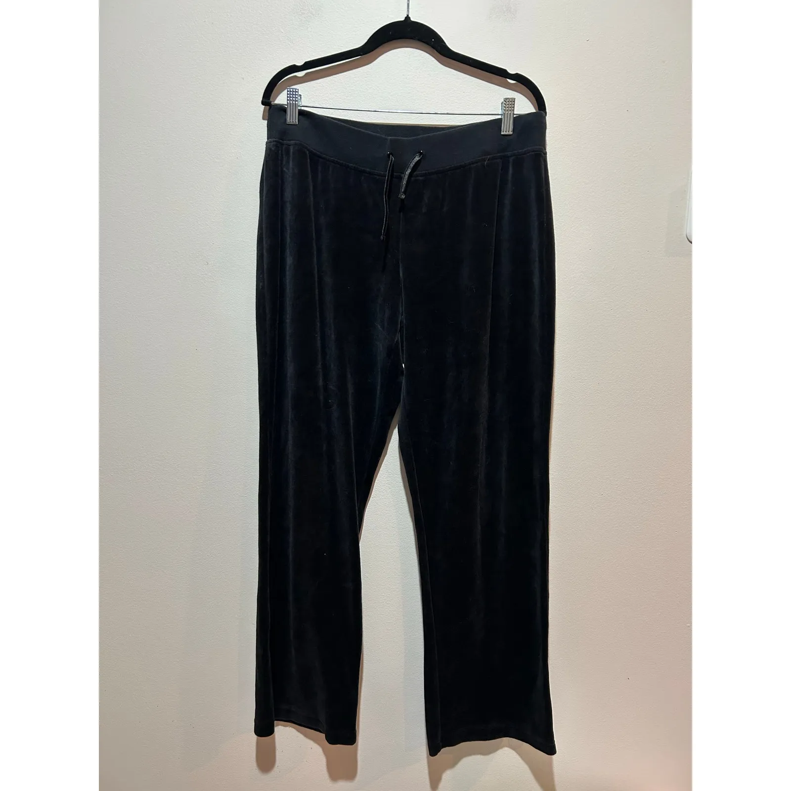 Y2k Velours lounge pants black womens L wide leg elastic waist - Image 3