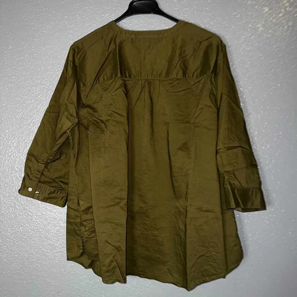 Lane Bryant Olive Green Embroidered Button Front Tunic Top 22/24 Boho Style - Image 2