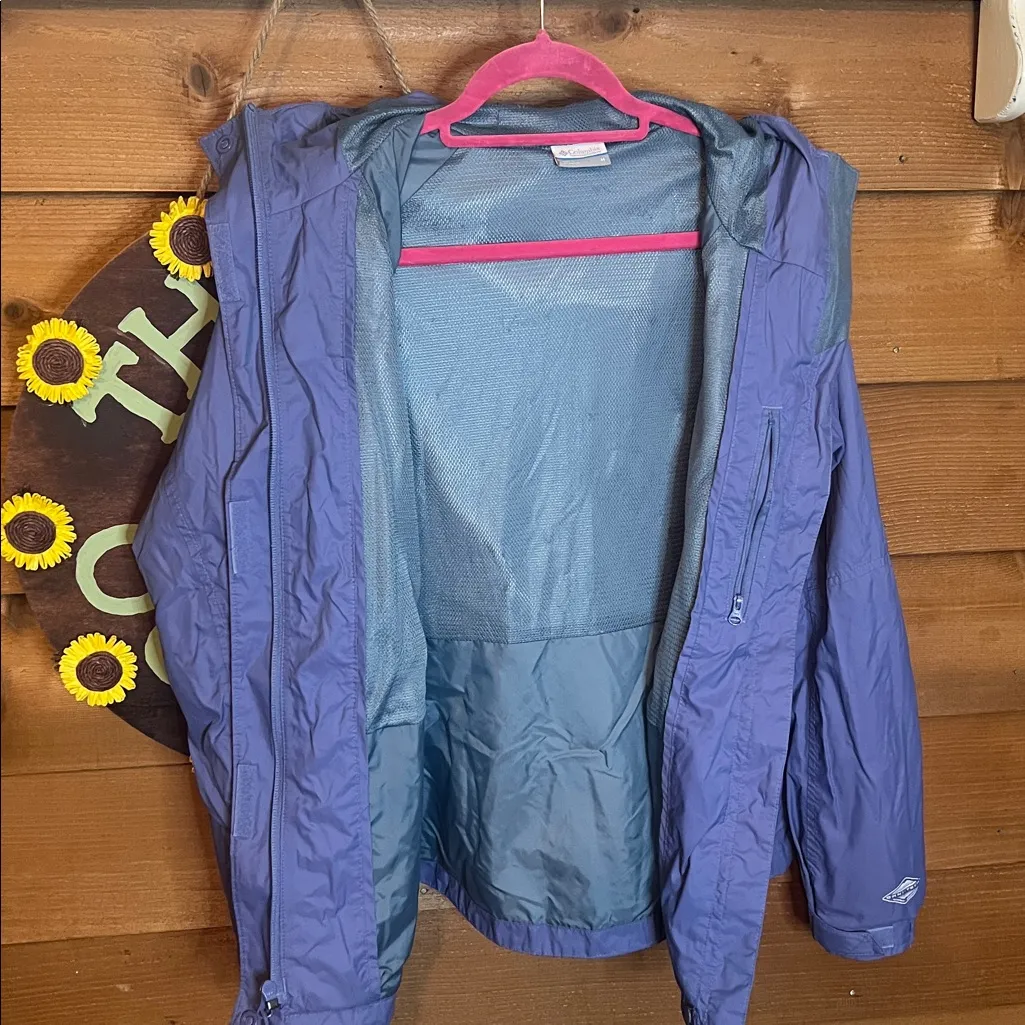 Columbia Omni-Tech Periwinkle Rain Jacket Hood Pickets Zip Outdoor Med Hike - Image 9