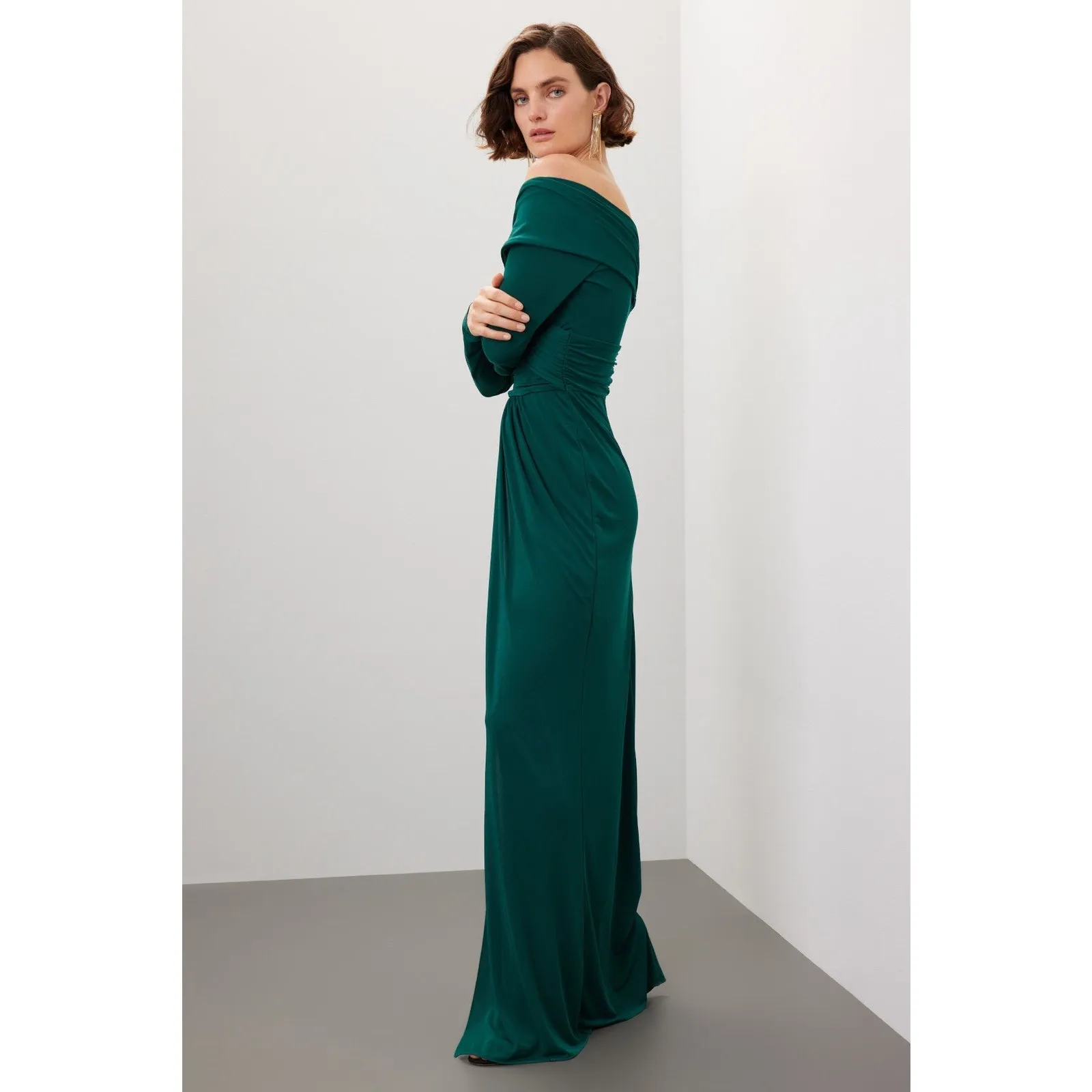 Zac Posen Emerald Green Off Shoulder Cocktail Maxi Formal Gown 10 - Image 2