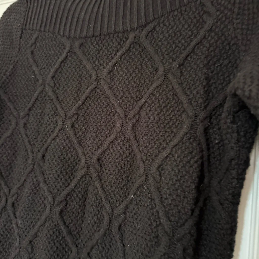 LOFT Black Textured Diamond Cable Knit Boatneck Tunic Sweater Size XSmall EUC - Image 2