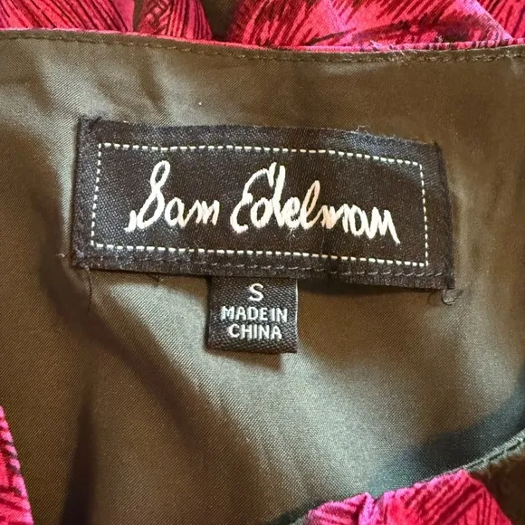 Sam Edelman Green/Pink Tropical Leaf Print Tie Neck Ruffle Tiered Dress Size S - Image 6