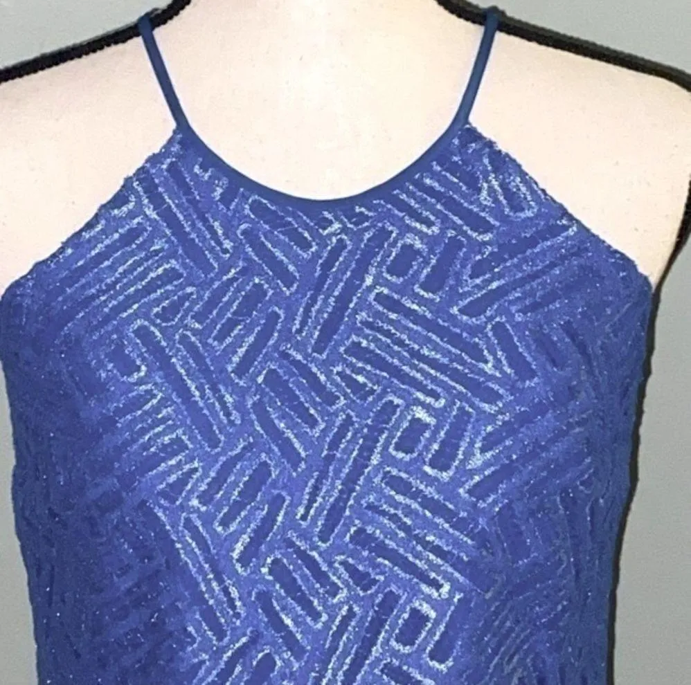 LILLY PULITZER Angel Halter Dress in Sapphire Blue Bamboo Geo Lace. XS. EUC - Image 2
