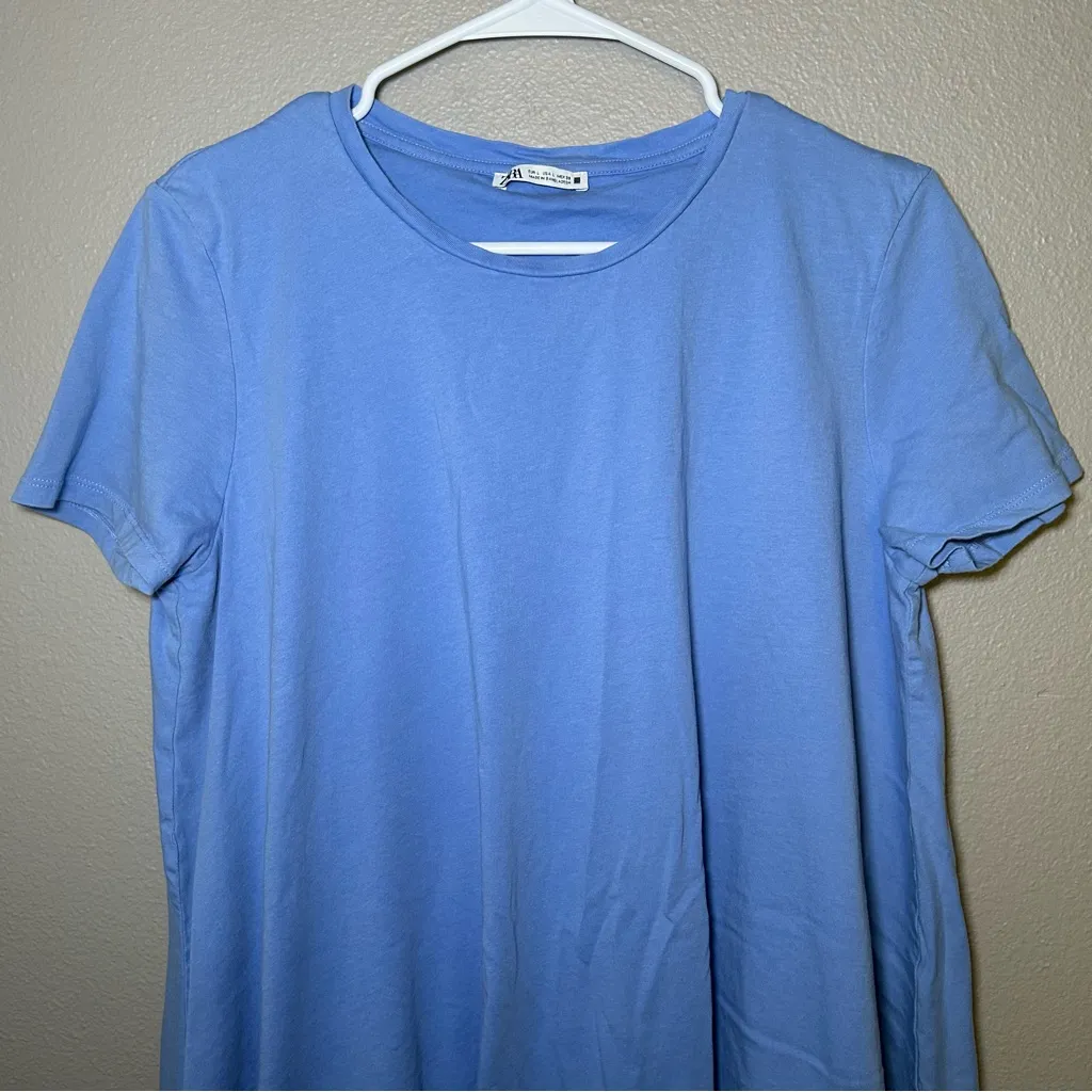 ZARA light blue short sleeve bubble t shirt dress women’s size large - Image 2