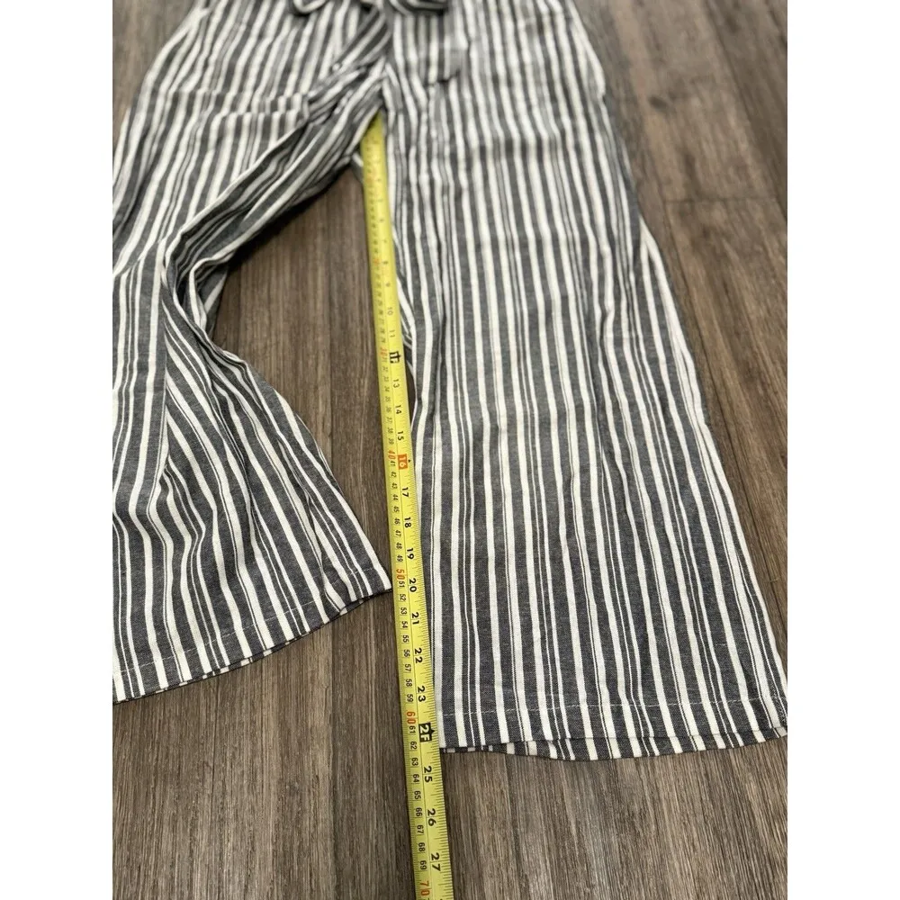 Hemish Gry whte Stripe Pant Wbelt TieWaist Wide leg linen beachy laganlook S NWT - Image 6