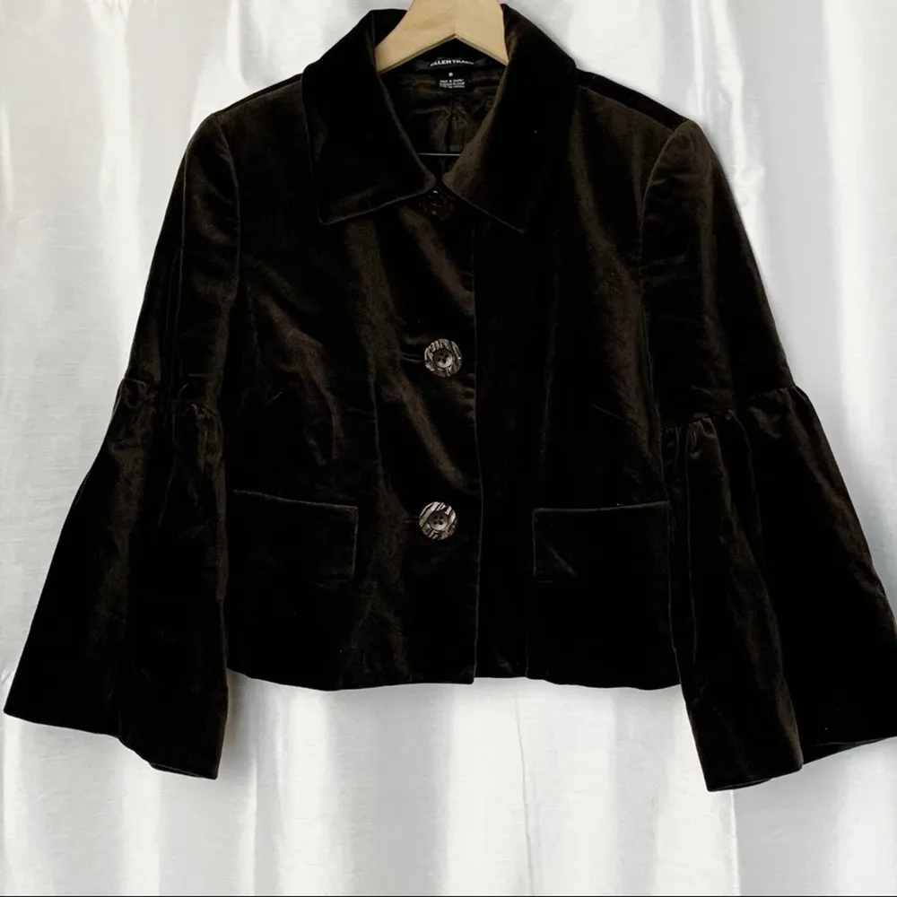 Ellen Tracy Velvet Bell Sleeve Jacket size 8 Brown Crop Evening Romantic Goth - Image 4