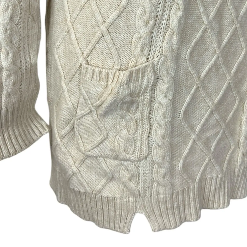 Tunic Sweater Turtleneck Cable Knit Merino Wool Pockets Cream Women Size Medium - Image 10